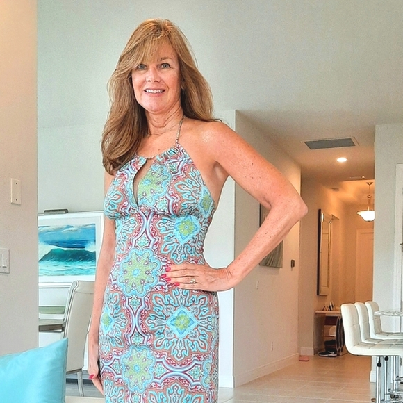 Trina Turk Geometric Kaleidoscope Halter Dress. - Picture 10 of 10